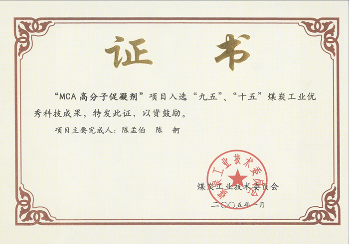 2005年1月MCA高分子促凝劑獲“九五、十五”科技成果獎.jpg