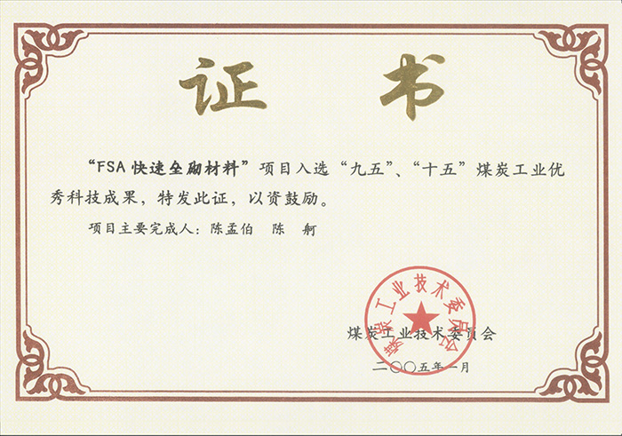 2005年1月FSA快速壘砌材料獲“九五、十五”科技成果獎.jpg